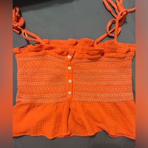 Free People Orange Tank Top with Tie Up Straps